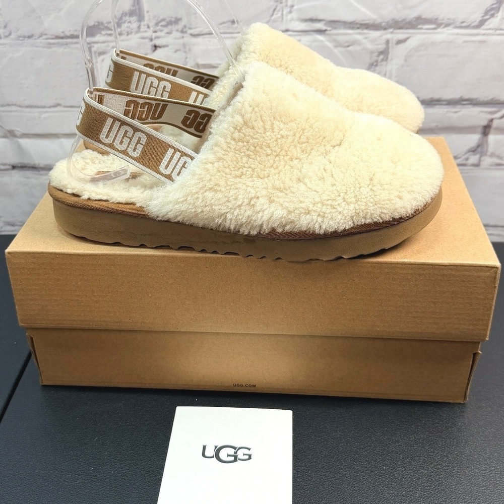 UGG Fluff Yeah Clog Slingback Slippers Big Kids 4 Natural Cream 1123633K Soft